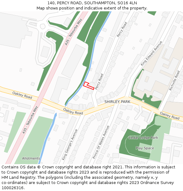 140, PERCY ROAD, SOUTHAMPTON, SO16 4LN: Location map and indicative extent of plot