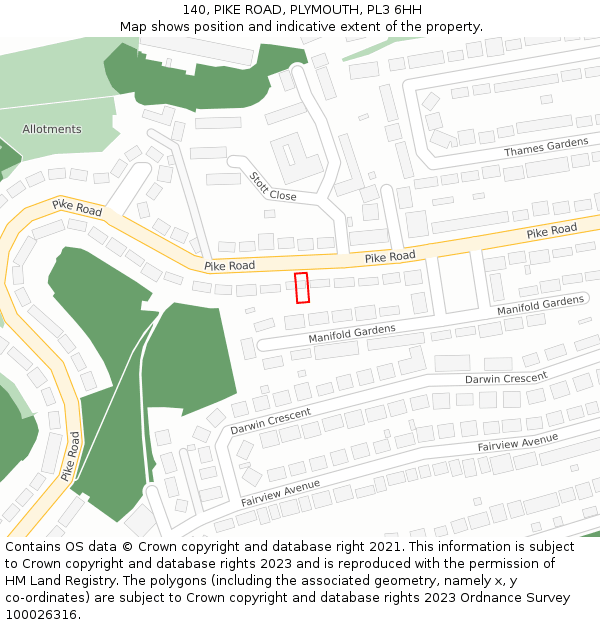 140, PIKE ROAD, PLYMOUTH, PL3 6HH: Location map and indicative extent of plot
