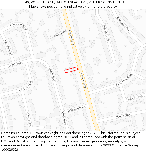 140, POLWELL LANE, BARTON SEAGRAVE, KETTERING, NN15 6UB: Location map and indicative extent of plot