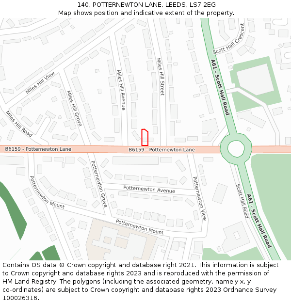 140, POTTERNEWTON LANE, LEEDS, LS7 2EG: Location map and indicative extent of plot