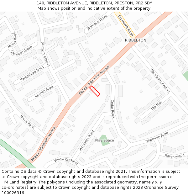 140, RIBBLETON AVENUE, RIBBLETON, PRESTON, PR2 6BY: Location map and indicative extent of plot