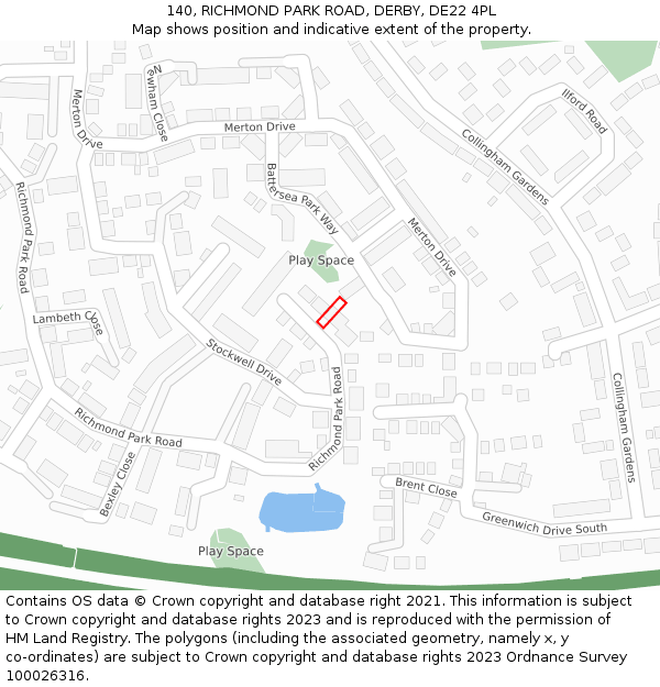 140, RICHMOND PARK ROAD, DERBY, DE22 4PL: Location map and indicative extent of plot