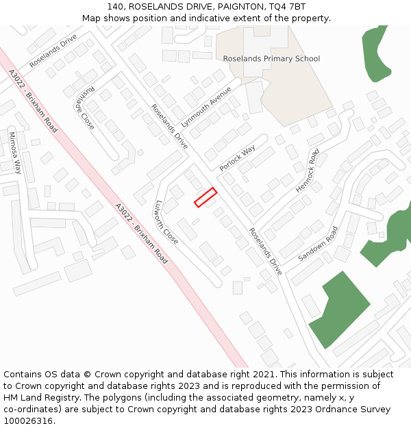 140, ROSELANDS DRIVE, PAIGNTON, TQ4 7BT: Location map and indicative extent of plot