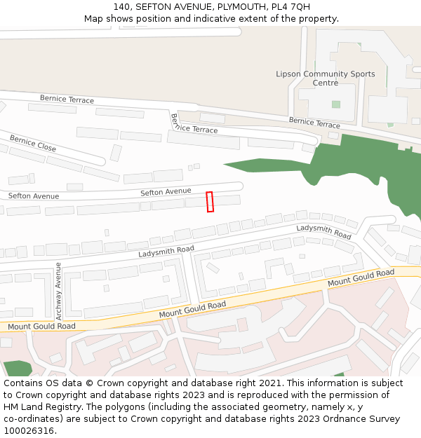 140, SEFTON AVENUE, PLYMOUTH, PL4 7QH: Location map and indicative extent of plot