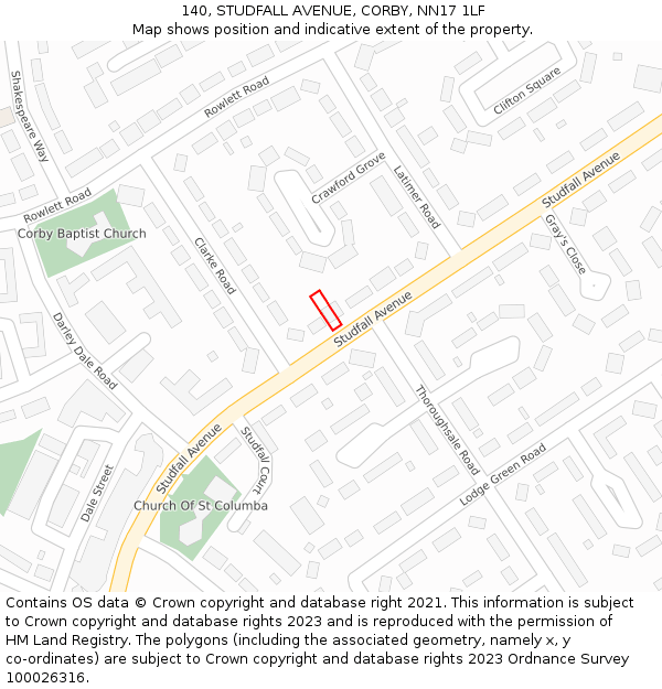140, STUDFALL AVENUE, CORBY, NN17 1LF: Location map and indicative extent of plot