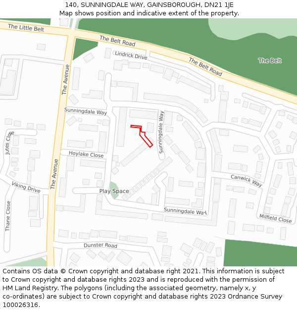 140, SUNNINGDALE WAY, GAINSBOROUGH, DN21 1JE: Location map and indicative extent of plot