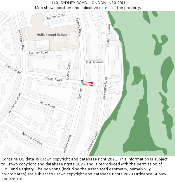 140, SYDNEY ROAD, LONDON, N10 2RN: Location map and indicative extent of plot