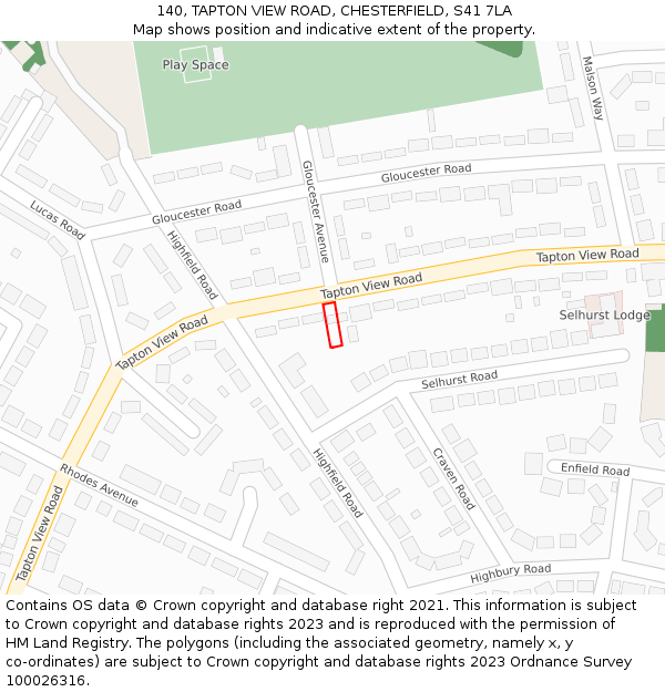 140, TAPTON VIEW ROAD, CHESTERFIELD, S41 7LA: Location map and indicative extent of plot