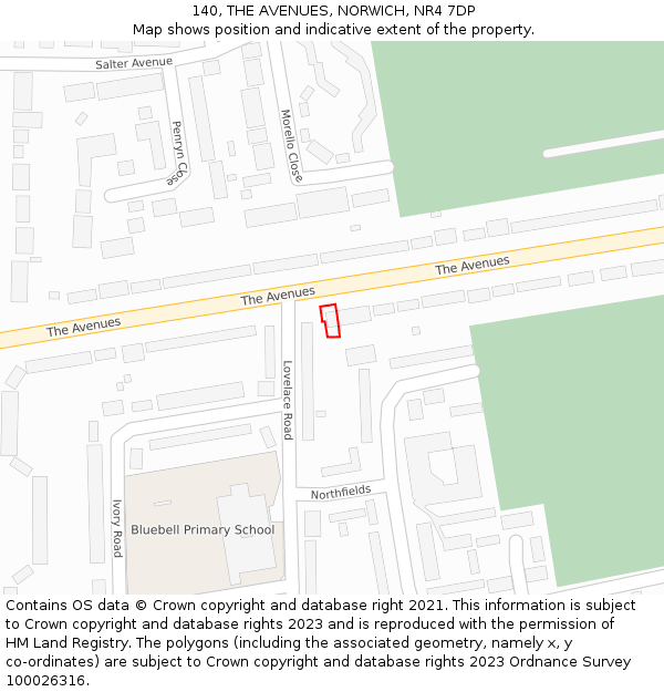 140, THE AVENUES, NORWICH, NR4 7DP: Location map and indicative extent of plot