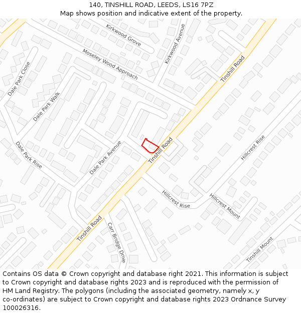 140, TINSHILL ROAD, LEEDS, LS16 7PZ: Location map and indicative extent of plot