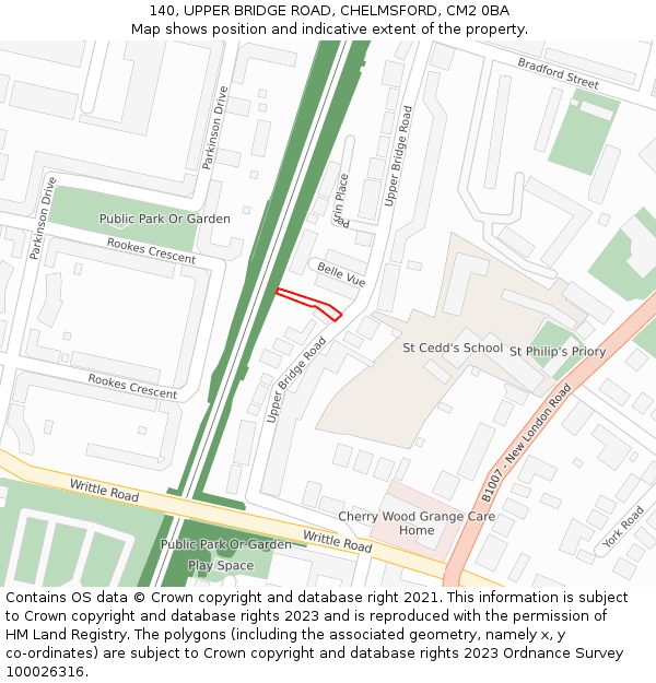 140, UPPER BRIDGE ROAD, CHELMSFORD, CM2 0BA: Location map and indicative extent of plot