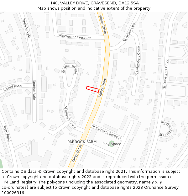 140, VALLEY DRIVE, GRAVESEND, DA12 5SA: Location map and indicative extent of plot