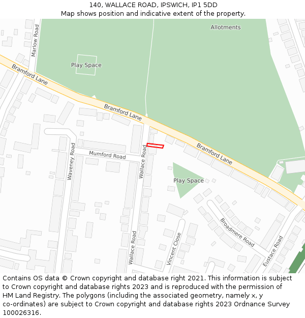 140, WALLACE ROAD, IPSWICH, IP1 5DD: Location map and indicative extent of plot