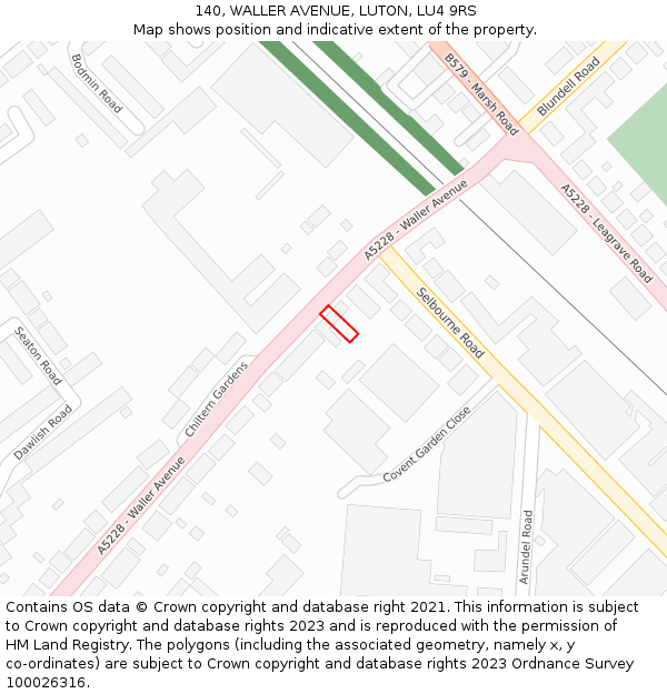 140, WALLER AVENUE, LUTON, LU4 9RS: Location map and indicative extent of plot
