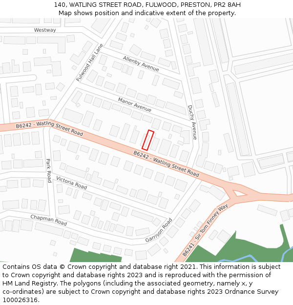 140, WATLING STREET ROAD, FULWOOD, PRESTON, PR2 8AH: Location map and indicative extent of plot