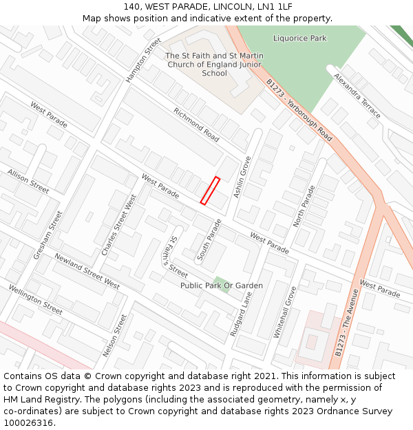 140, WEST PARADE, LINCOLN, LN1 1LF: Location map and indicative extent of plot