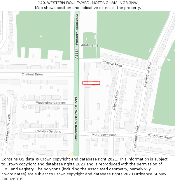 140, WESTERN BOULEVARD, NOTTINGHAM, NG8 3NW: Location map and indicative extent of plot