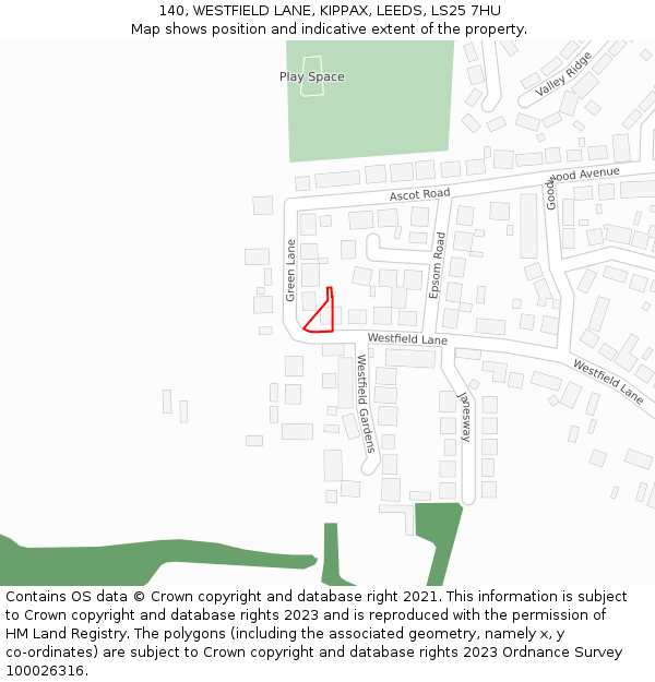 140, WESTFIELD LANE, KIPPAX, LEEDS, LS25 7HU: Location map and indicative extent of plot