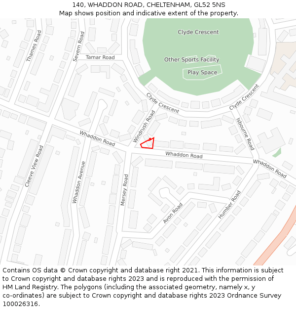 140, WHADDON ROAD, CHELTENHAM, GL52 5NS: Location map and indicative extent of plot