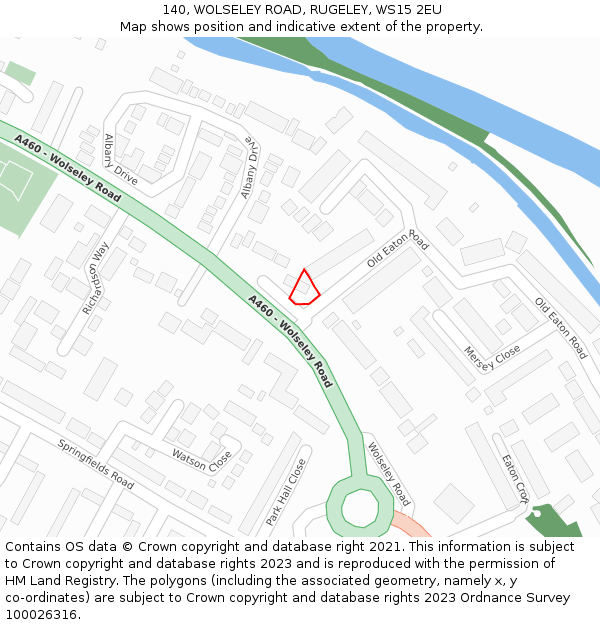 140, WOLSELEY ROAD, RUGELEY, WS15 2EU: Location map and indicative extent of plot
