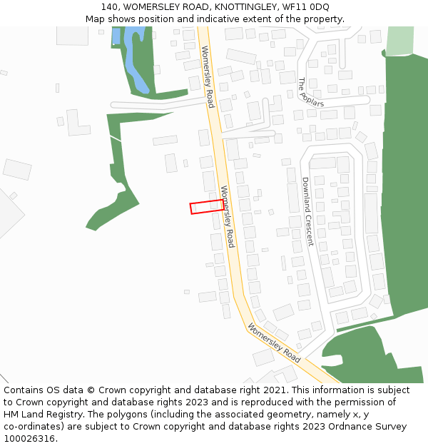 140, WOMERSLEY ROAD, KNOTTINGLEY, WF11 0DQ: Location map and indicative extent of plot