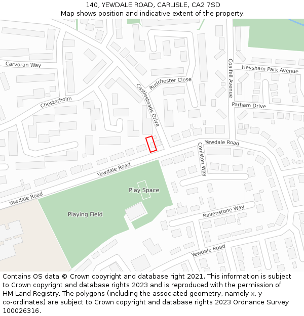 140, YEWDALE ROAD, CARLISLE, CA2 7SD: Location map and indicative extent of plot