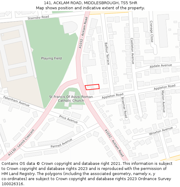 141, ACKLAM ROAD, MIDDLESBROUGH, TS5 5HR: Location map and indicative extent of plot