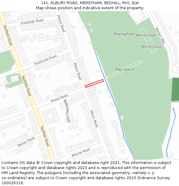 141, ALBURY ROAD, MERSTHAM, REDHILL, RH1 3LW: Location map and indicative extent of plot