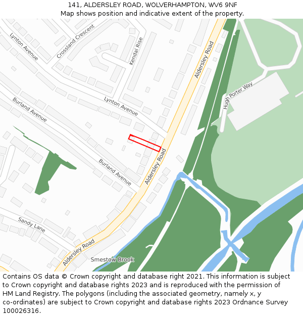 141, ALDERSLEY ROAD, WOLVERHAMPTON, WV6 9NF: Location map and indicative extent of plot