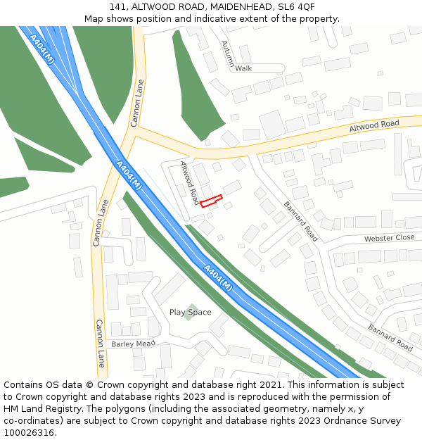 141, ALTWOOD ROAD, MAIDENHEAD, SL6 4QF: Location map and indicative extent of plot