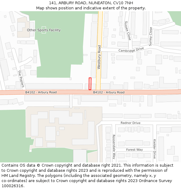 141, ARBURY ROAD, NUNEATON, CV10 7NH: Location map and indicative extent of plot