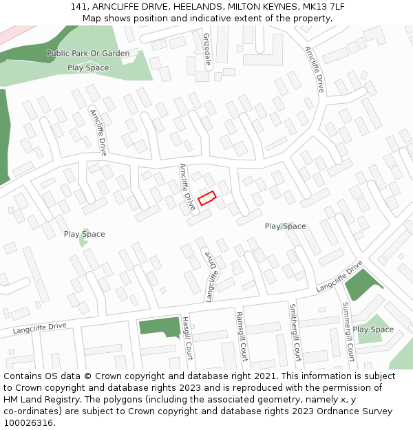 141, ARNCLIFFE DRIVE, HEELANDS, MILTON KEYNES, MK13 7LF: Location map and indicative extent of plot
