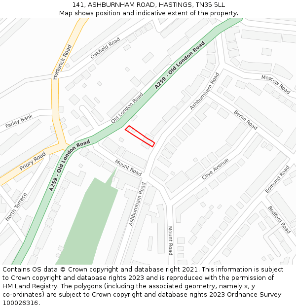 141, ASHBURNHAM ROAD, HASTINGS, TN35 5LL: Location map and indicative extent of plot
