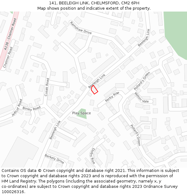 141, BEELEIGH LINK, CHELMSFORD, CM2 6PH: Location map and indicative extent of plot
