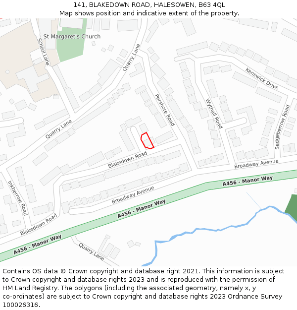 141, BLAKEDOWN ROAD, HALESOWEN, B63 4QL: Location map and indicative extent of plot