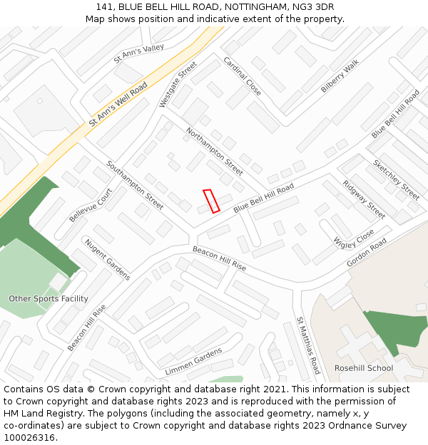 141, BLUE BELL HILL ROAD, NOTTINGHAM, NG3 3DR: Location map and indicative extent of plot