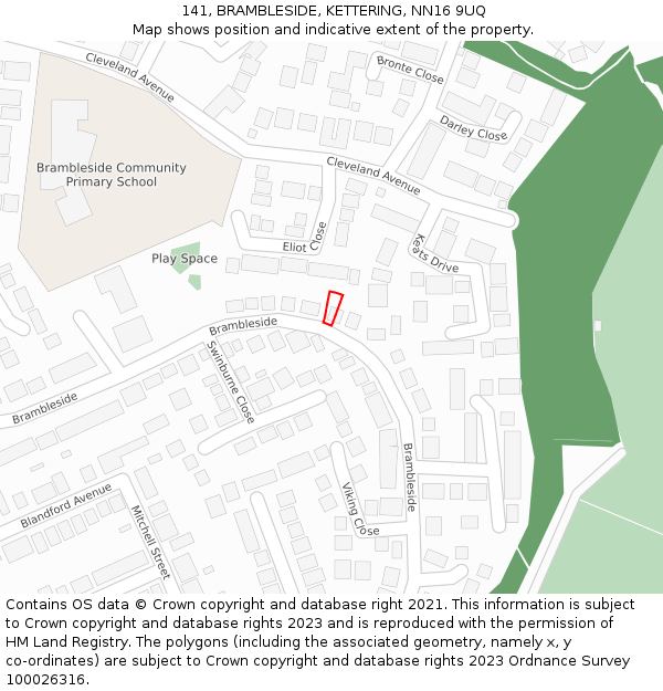 141, BRAMBLESIDE, KETTERING, NN16 9UQ: Location map and indicative extent of plot