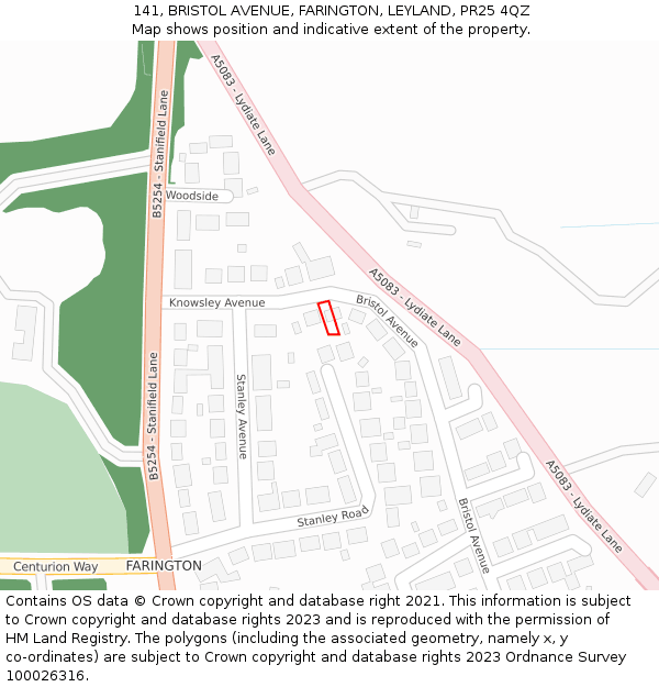 141, BRISTOL AVENUE, FARINGTON, LEYLAND, PR25 4QZ: Location map and indicative extent of plot