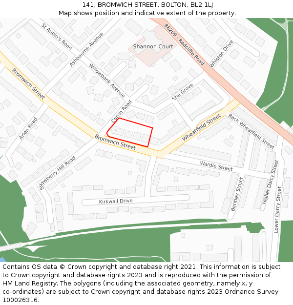 141, BROMWICH STREET, BOLTON, BL2 1LJ: Location map and indicative extent of plot