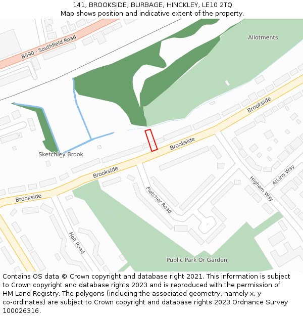 141, BROOKSIDE, BURBAGE, HINCKLEY, LE10 2TQ: Location map and indicative extent of plot