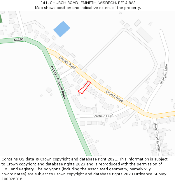 141, CHURCH ROAD, EMNETH, WISBECH, PE14 8AF: Location map and indicative extent of plot