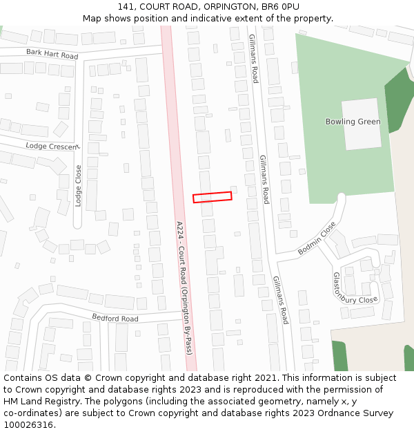 141, COURT ROAD, ORPINGTON, BR6 0PU: Location map and indicative extent of plot