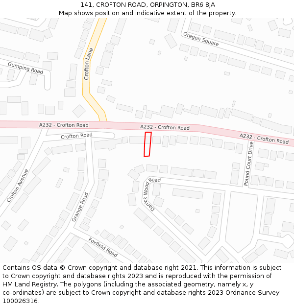 141, CROFTON ROAD, ORPINGTON, BR6 8JA: Location map and indicative extent of plot