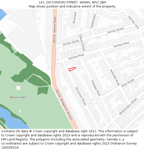 141, DICCONSON STREET, WIGAN, WN1 2BA: Location map and indicative extent of plot