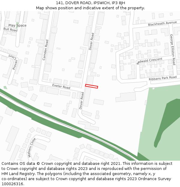 141, DOVER ROAD, IPSWICH, IP3 8JH: Location map and indicative extent of plot