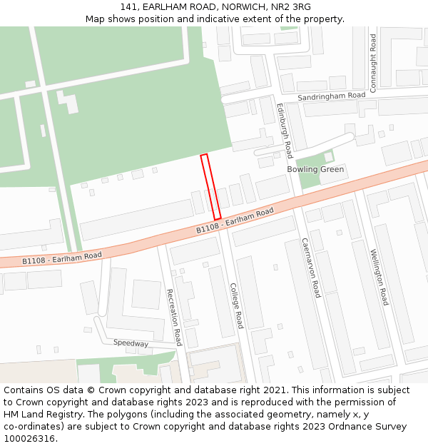 141, EARLHAM ROAD, NORWICH, NR2 3RG: Location map and indicative extent of plot