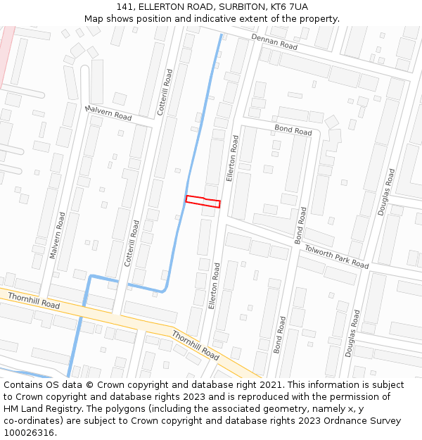 141, ELLERTON ROAD, SURBITON, KT6 7UA: Location map and indicative extent of plot