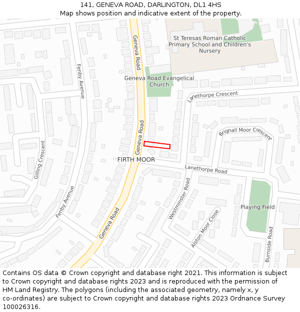 141, GENEVA ROAD, DARLINGTON, DL1 4HS: Location map and indicative extent of plot