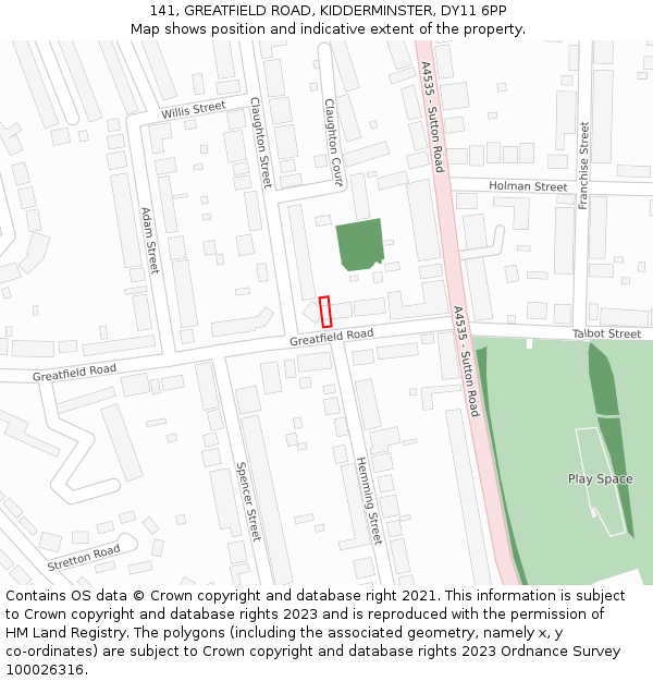 141, GREATFIELD ROAD, KIDDERMINSTER, DY11 6PP: Location map and indicative extent of plot