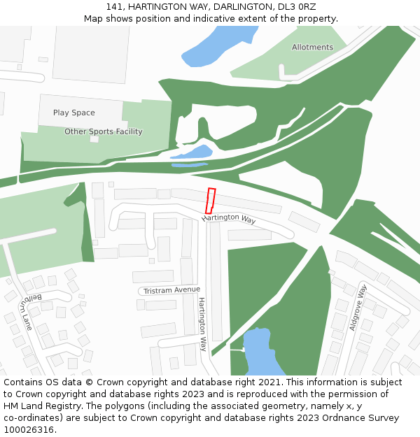 141, HARTINGTON WAY, DARLINGTON, DL3 0RZ: Location map and indicative extent of plot